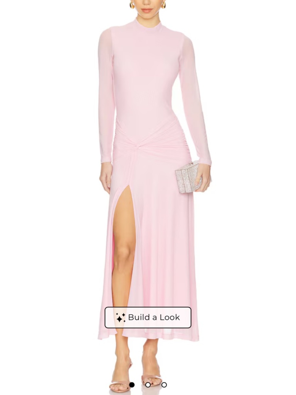 Bardot Pale Pink Long-Sleeve Twist Front Maxi Dress with Thigh Slit
